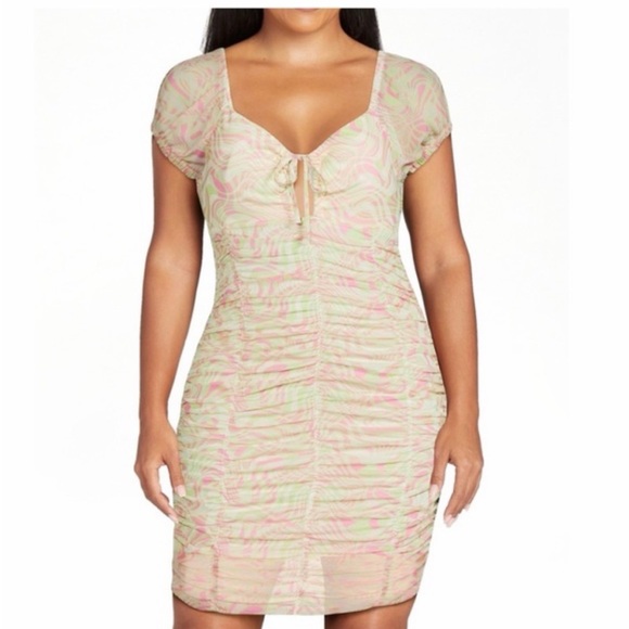 Madden NYC Sweetheart Cut-Out Bodycon Y2k Groovy Swirl Pattern Dress Size Small - Picture 1 of 8